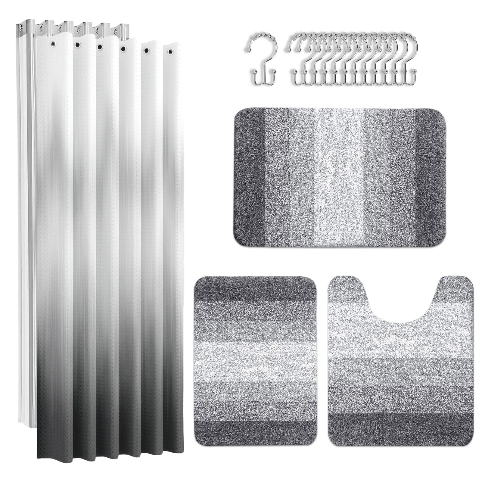 Britimes front packaging view showing complete ombre grey bathroom set benefit: organized replacement