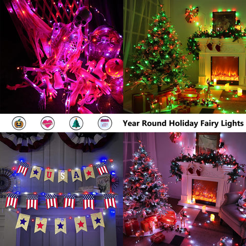 BrizLabs lights wrapped on Christmas tree creating festive multi-color glow