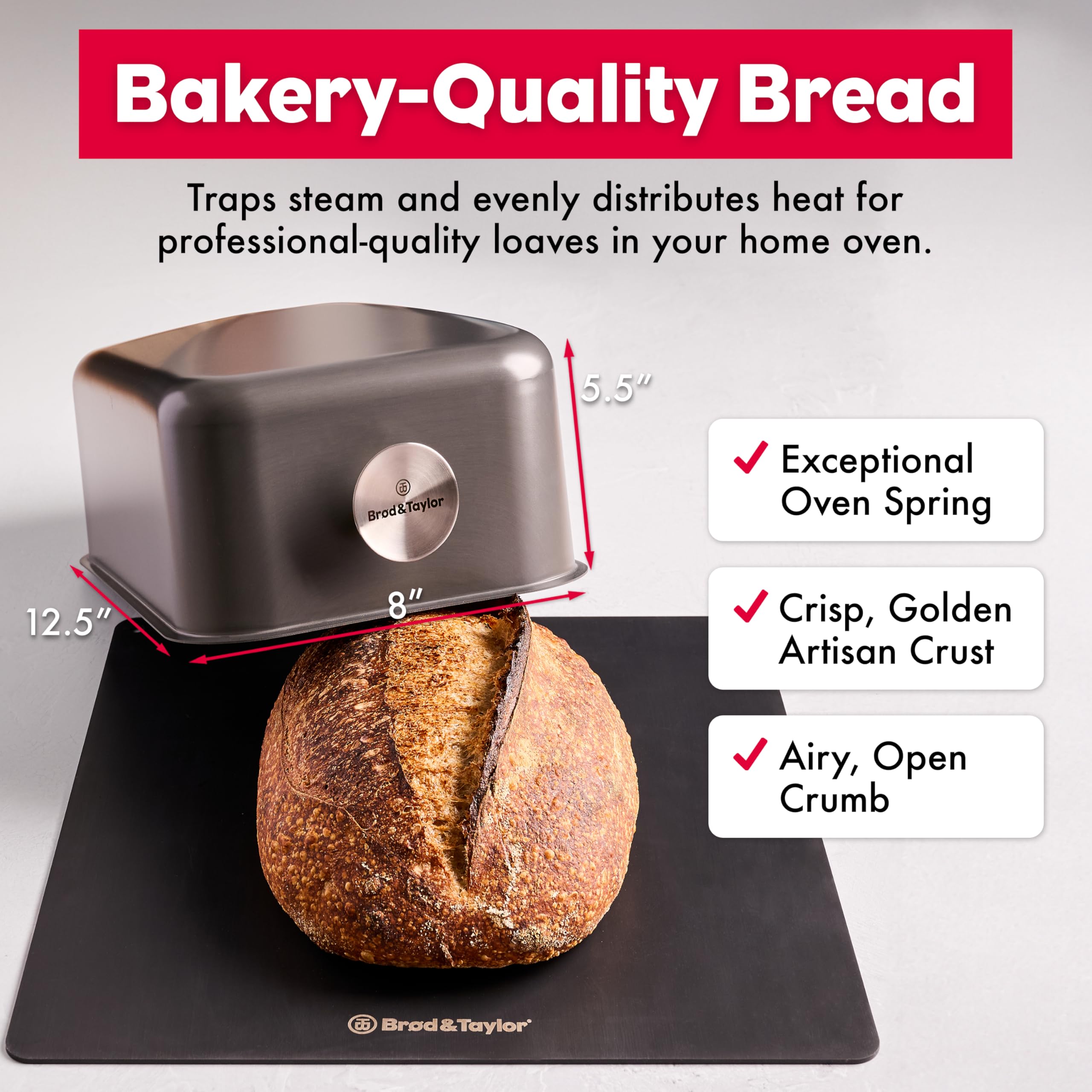 Brod & Taylor shell covering a batard on a hot baking stone demonstrating improved oven spring