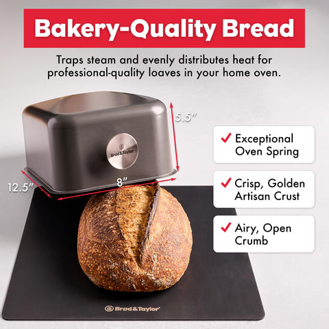 Brod & Taylor shell covering a batard on a hot baking stone demonstrating improved oven spring