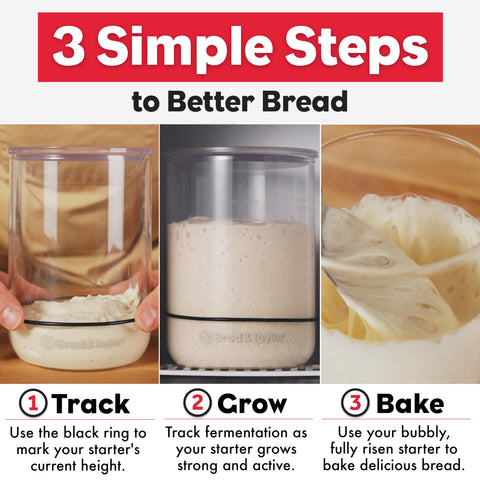 Brod & Taylor starter jar with black ring marking rise for quick monitoring