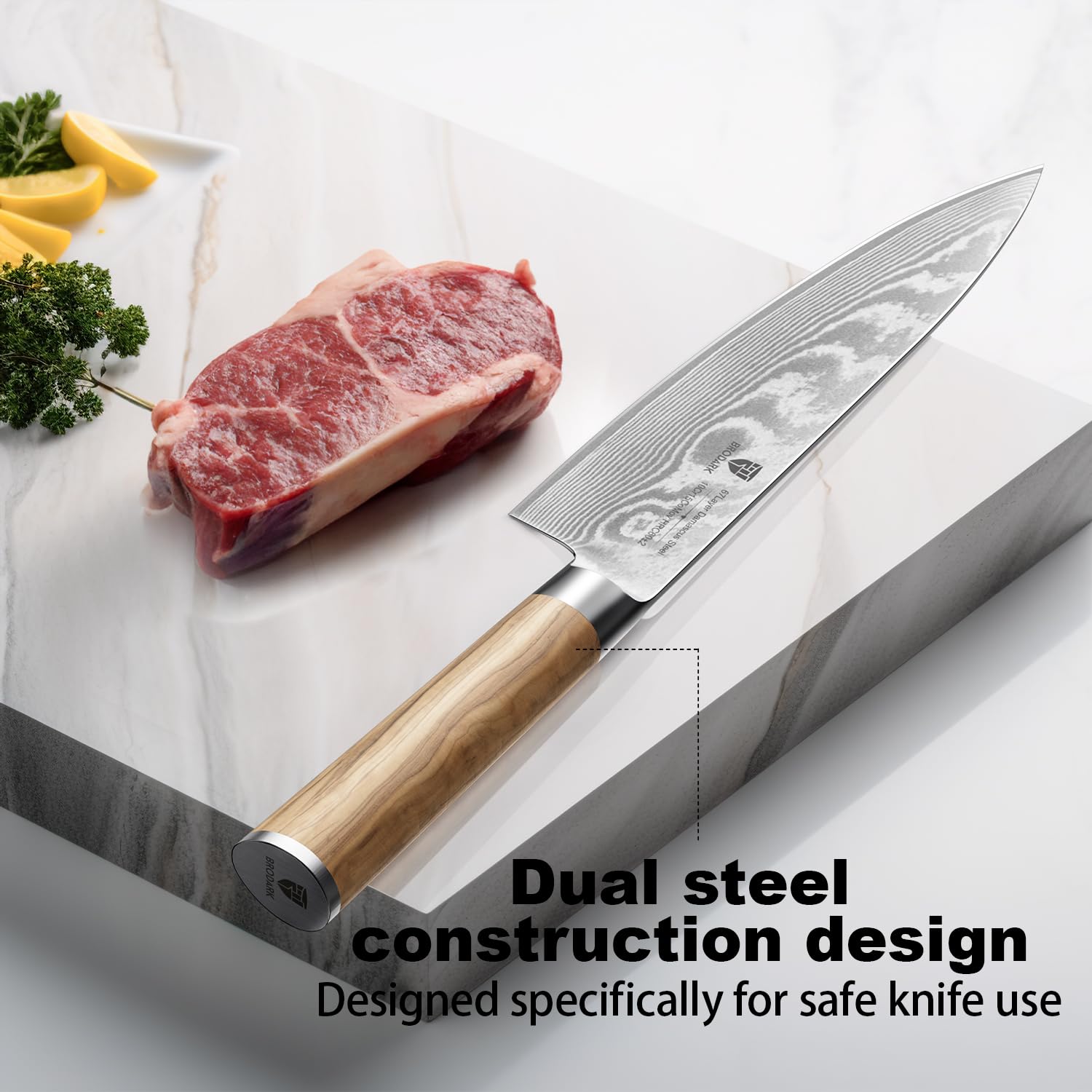 BRODARK blade edge slicing soft tomato to show sharpness and precision