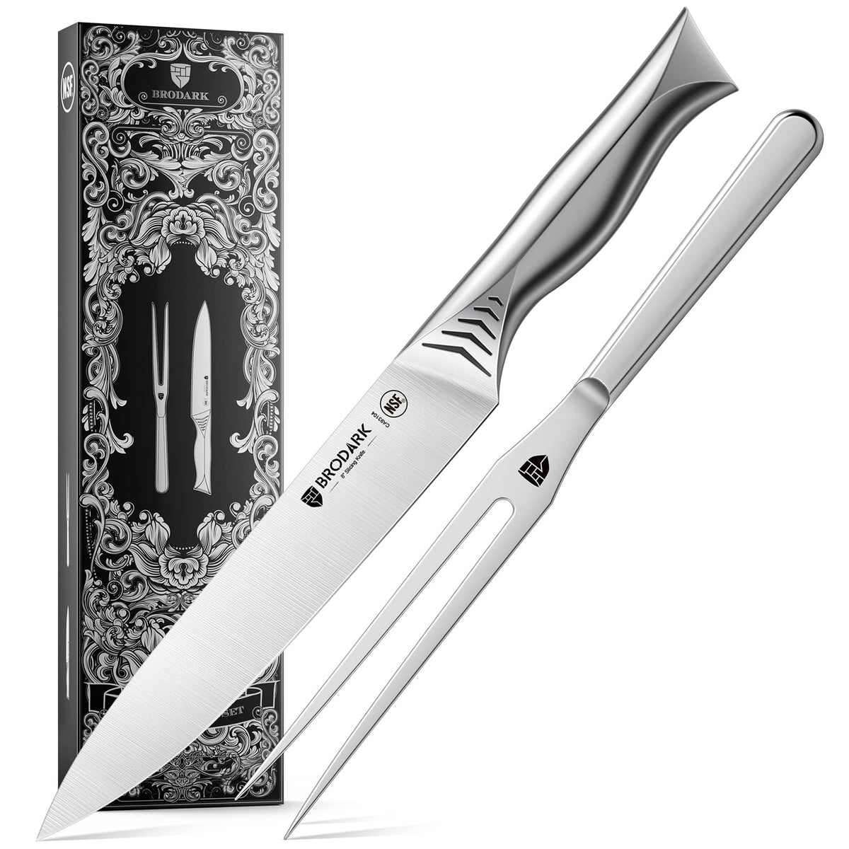 BRODARK front packaging showing knife and fork set, ready for gifting