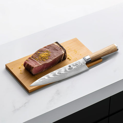 BRODARK knife next to ruler for scale demonstrating 8-inch blade length