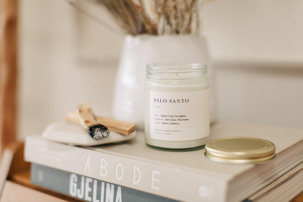 Brooklyn Candle Studio label close-up listing cedar eucalyptus fragrance