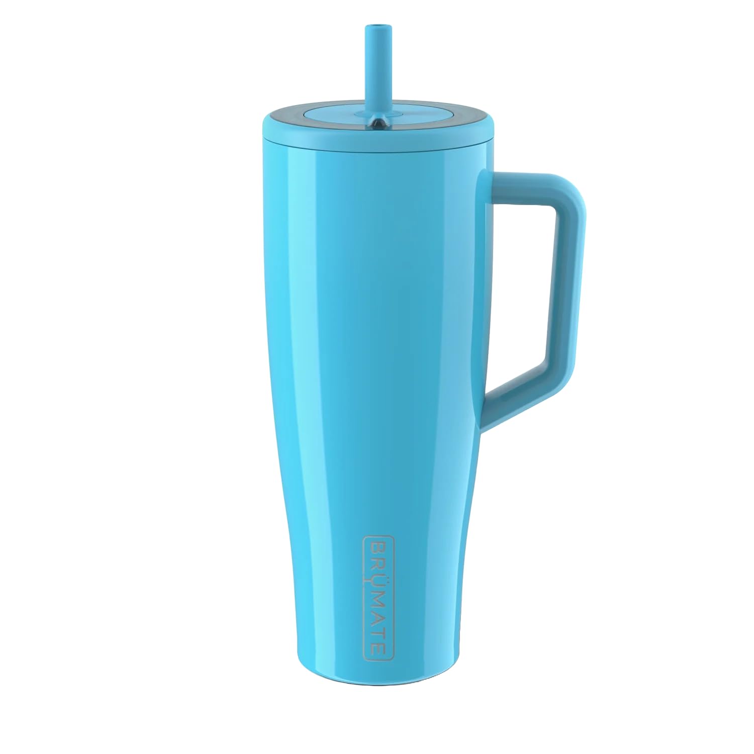 BrüMate Era front view in electric blue showing leakproof lid and handle for secure carry