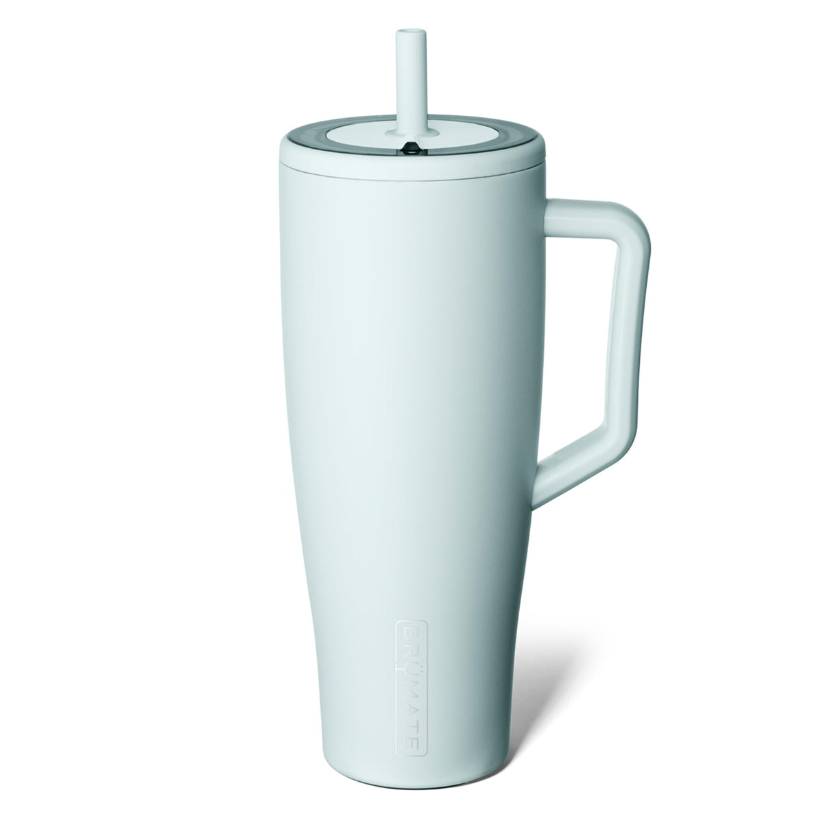 BrüMate Era front view showing Blue Agave finish and leakproof benefits