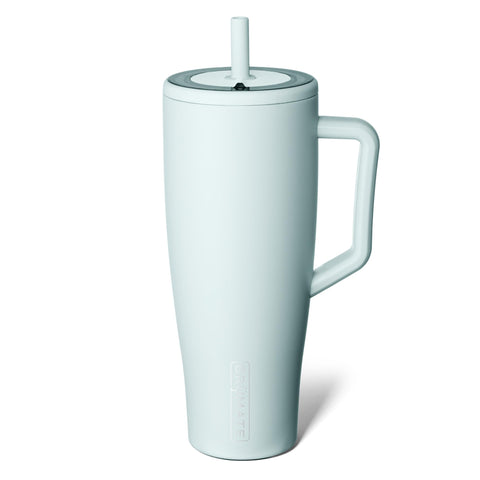 BrüMate Era front view showing Blue Agave finish and leakproof benefits