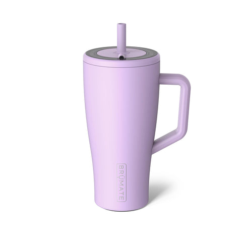 BrüMate Era front view in lavender showing leakproof lid and handle benefit