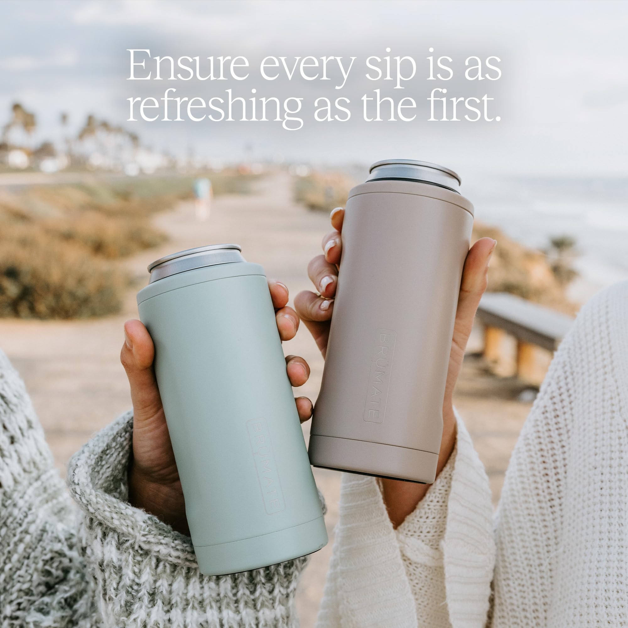 BrüMate Hopsulator Slim on a picnic table keeping a slim can cold during outdoor use