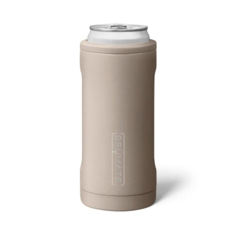 BrüMate Hopsulator Slim Mocha front view showing insulated can holder, keeps drinks cold