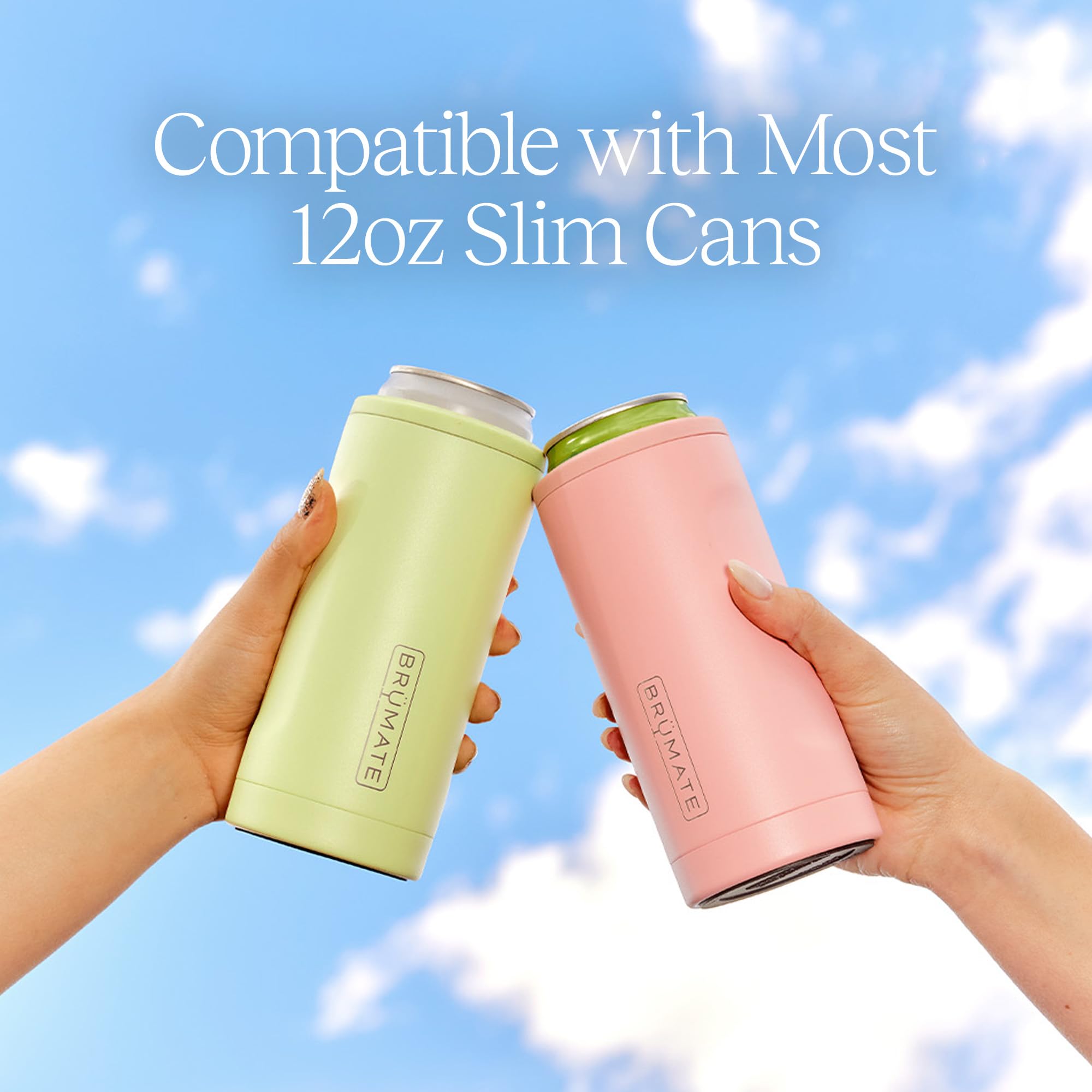 BrüMate Hopsulator Slim next to a hand for scale showing compact, portable cooling