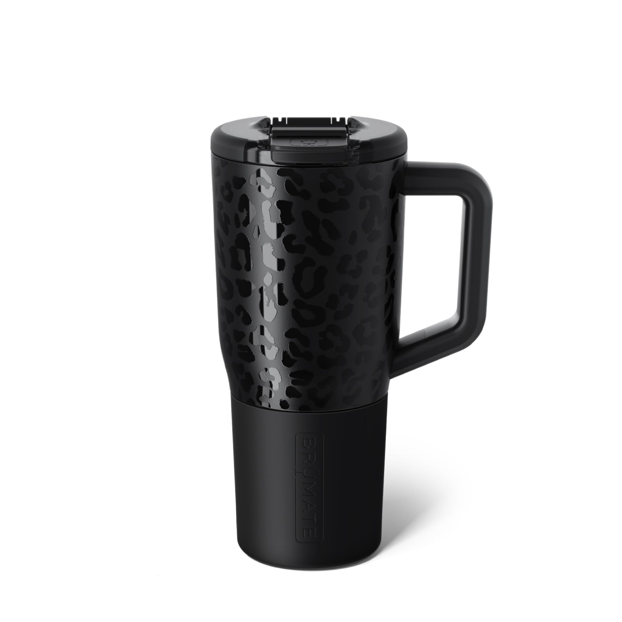 BrüMate Müv 25oz Onyx Leopard front view showing pattern and stainless steel durability
