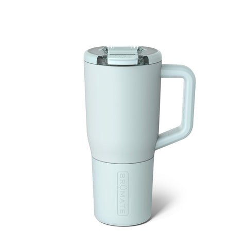 BrüMate Müv front view in Blue Agave showing cup shape and handle, durable daily use
