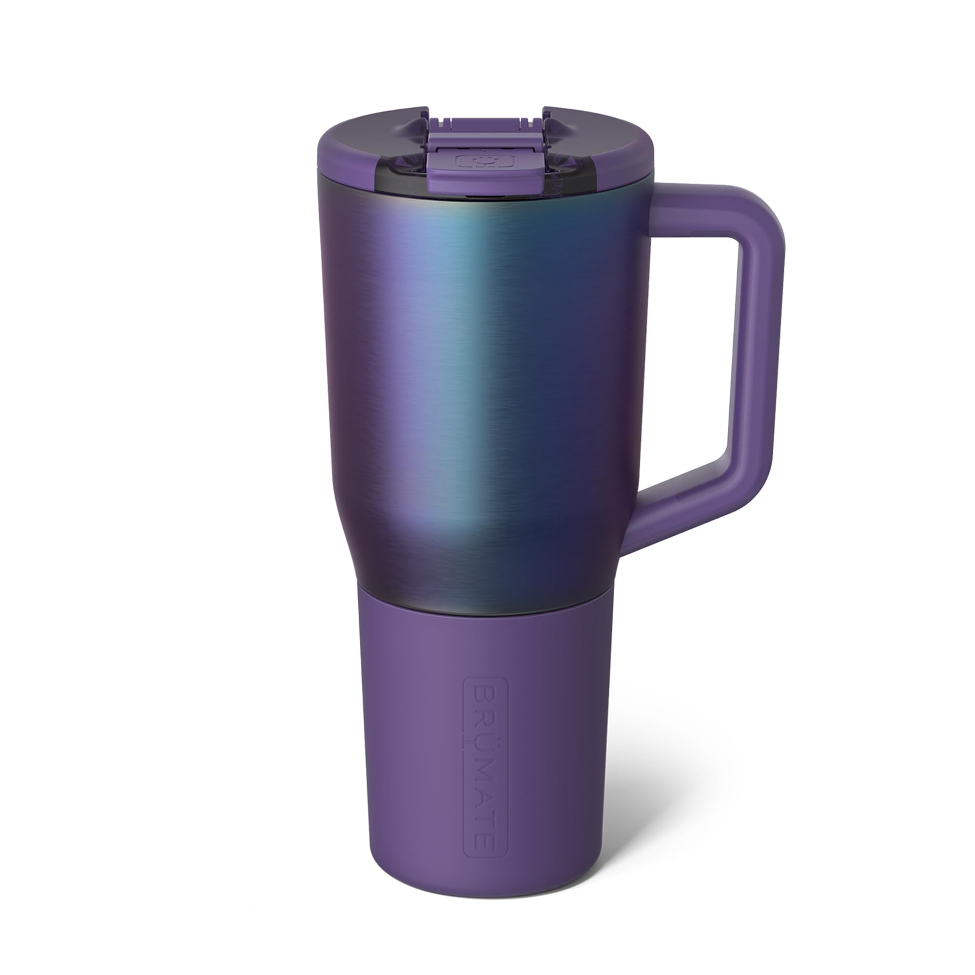 BrüMate Müv front view in Dark Aura showing sleek stainless-steel and handle benefit: durable look