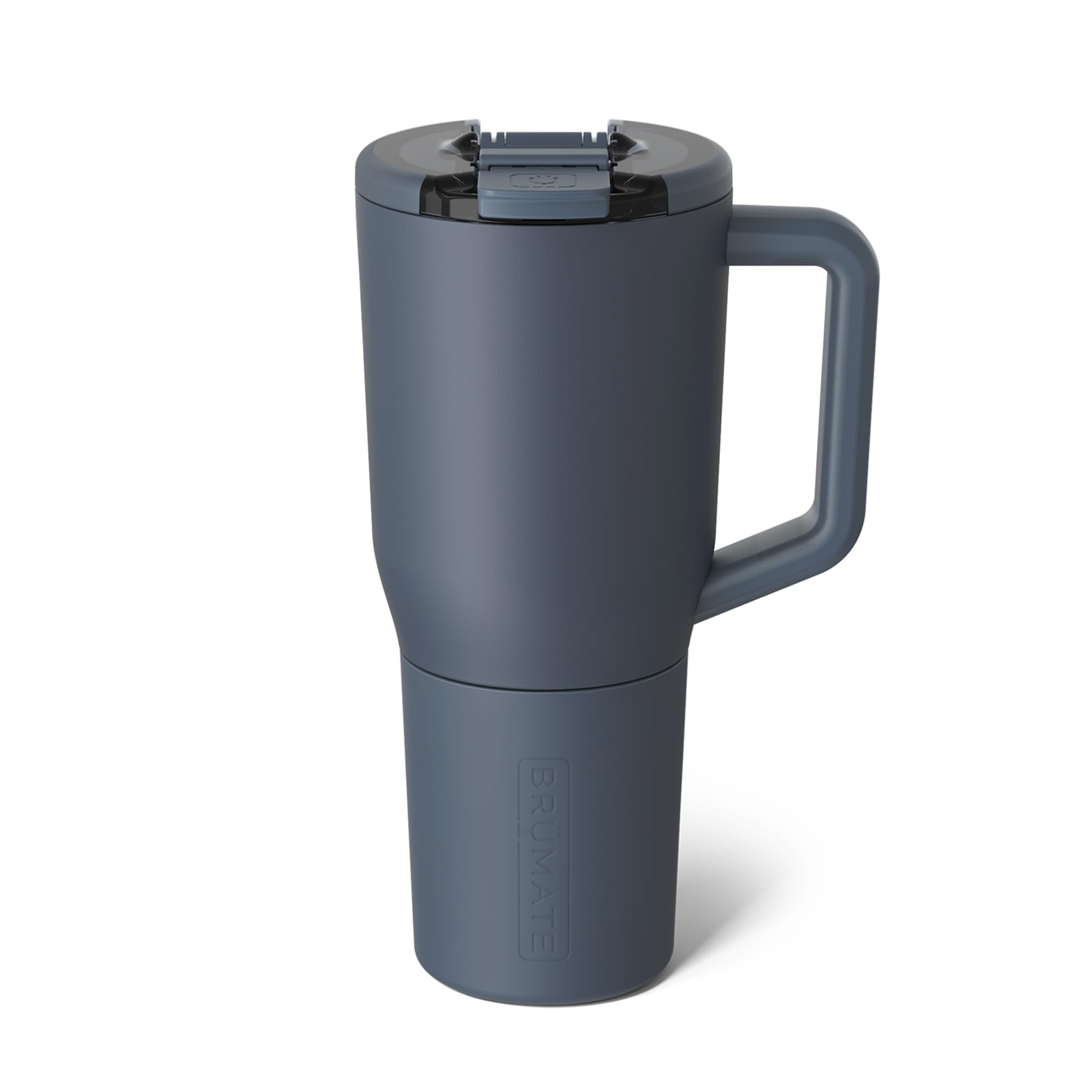 BrüMate Müv front view in Nightfall Blue showing sleek mug and handle benefit: easy grip