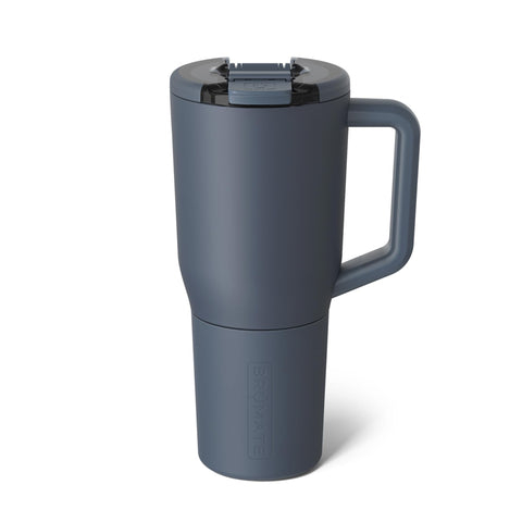 BrüMate Müv front view in Nightfall Blue showing sleek mug and handle benefit: easy grip