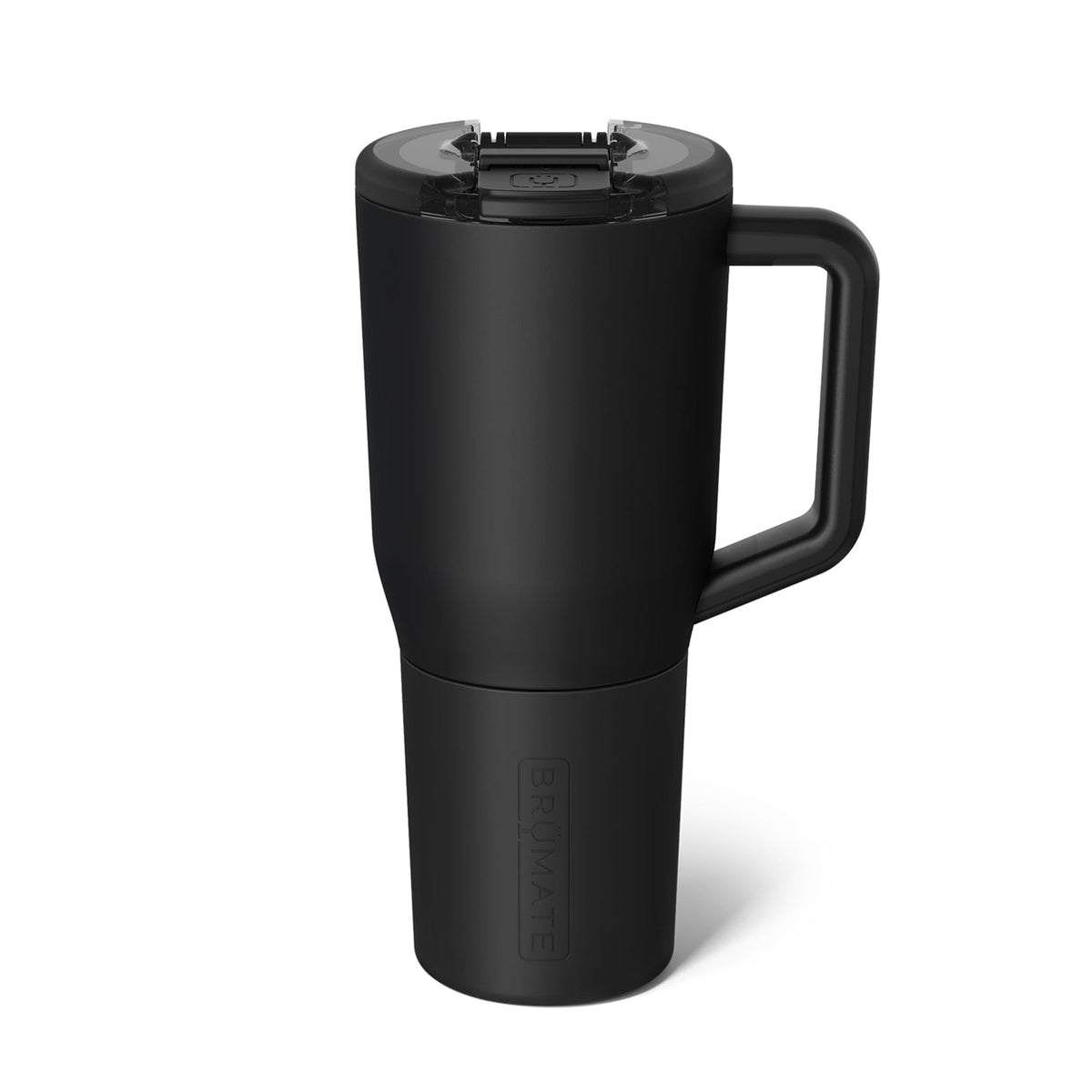 BrüMate Müv front view showing matte black finish and branded logo for stylish protection