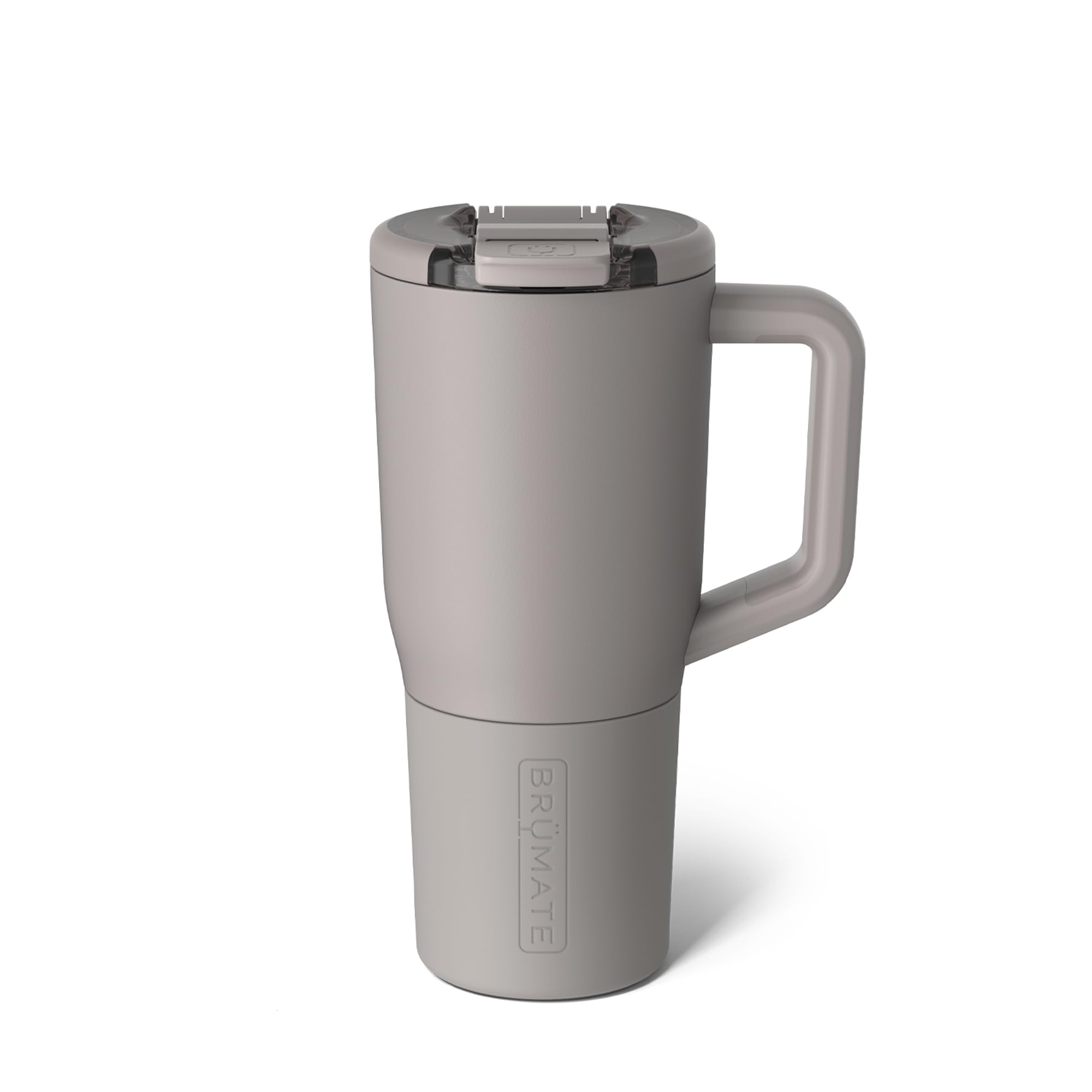 BrüMate Müv front view in mocha showing sleek stainless steel and lid, durable insulation benefit