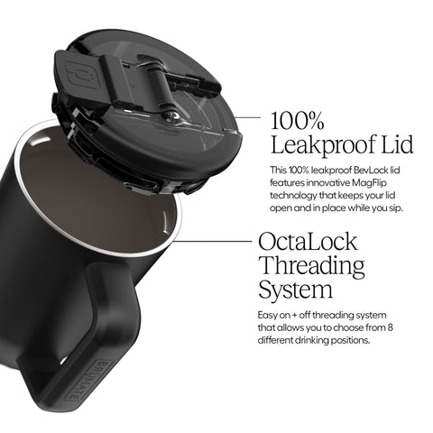 BrüMate Müv OctaLock lid close-up highlighting secure leakproof benefit
