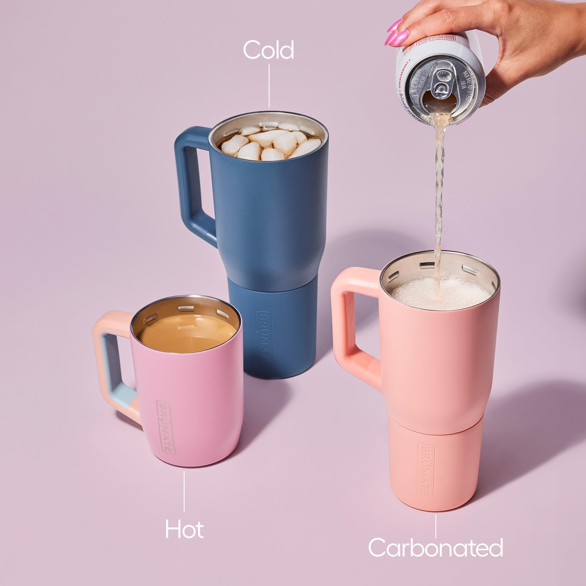 BrüMate Müv beside water bottle to show 25oz scale, generous single-serve capacity