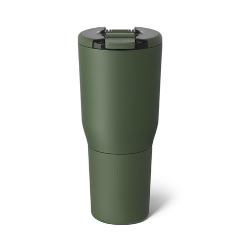 BrüMate Nav front view showing OD Green exterior and ergonomic shape for travel convenience