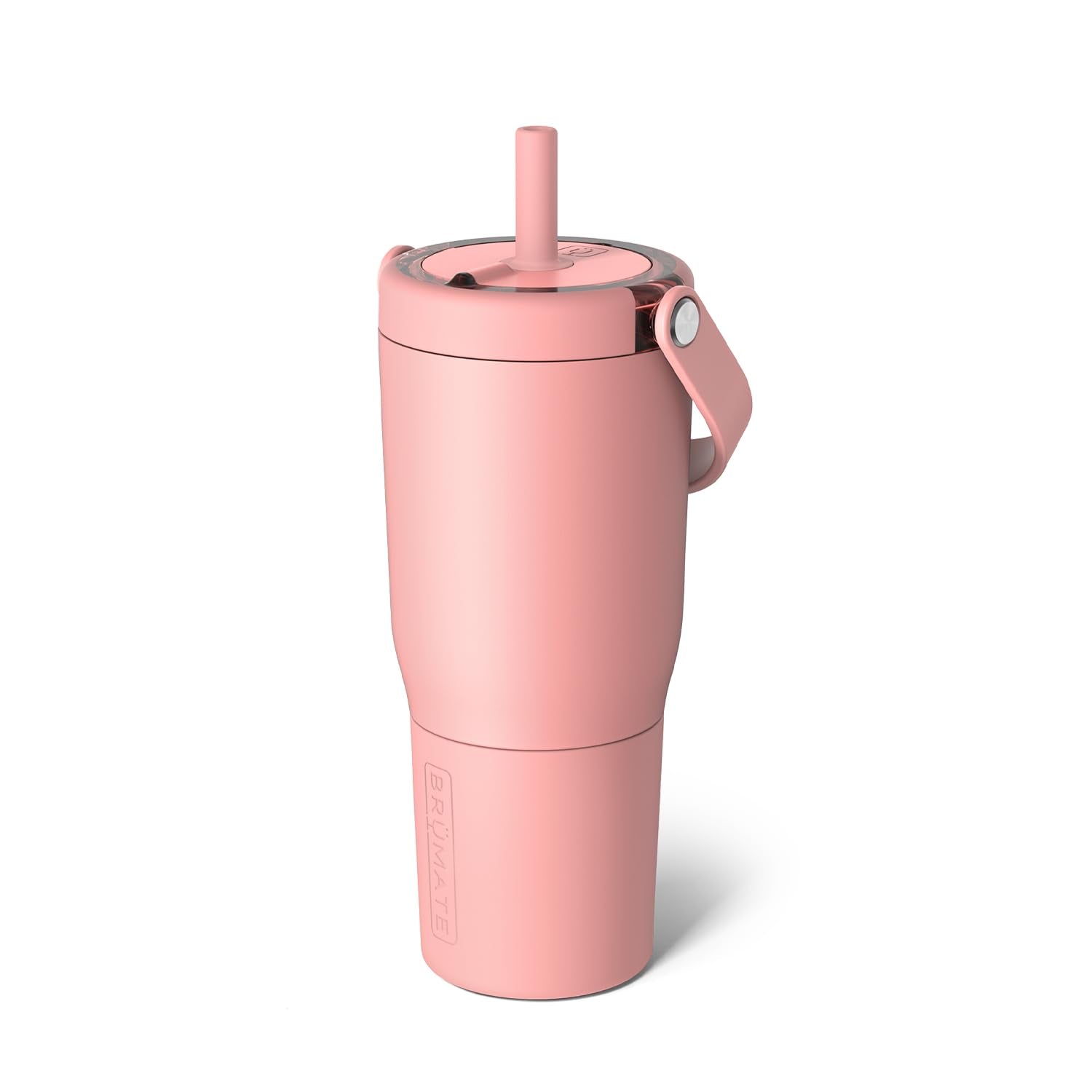 BrüMate Resa front view in guava showing leakproof lid and handle benefit of spill prevention