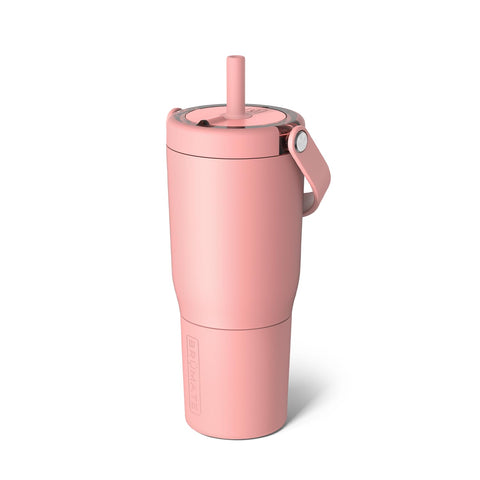 BrüMate Resa front view in guava showing leakproof lid and handle benefit of spill prevention