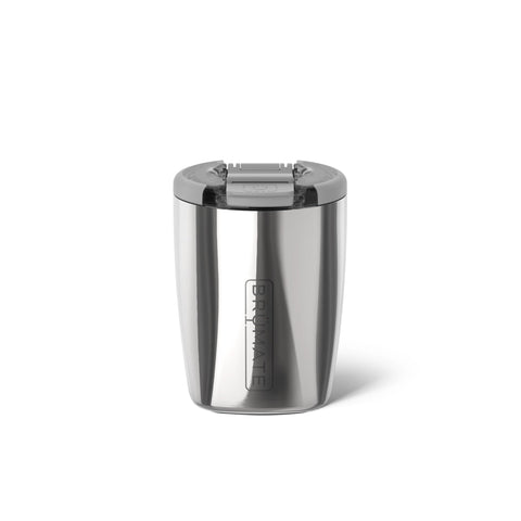 BrüMate polished stainless lowball front view showing sleek finish and durable design