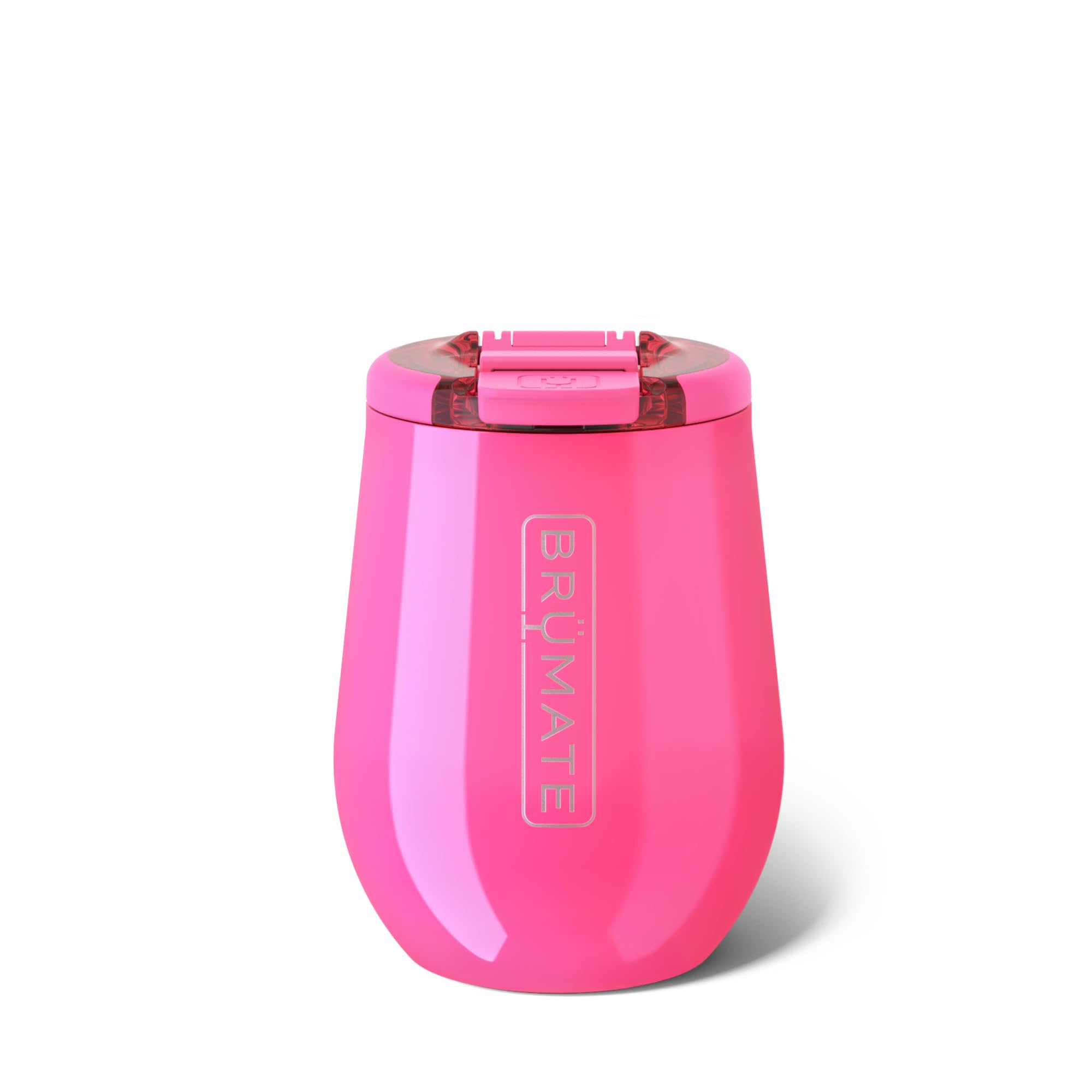 BrüMate Uncork'd neon pink front view showing sleek cup and color benefits