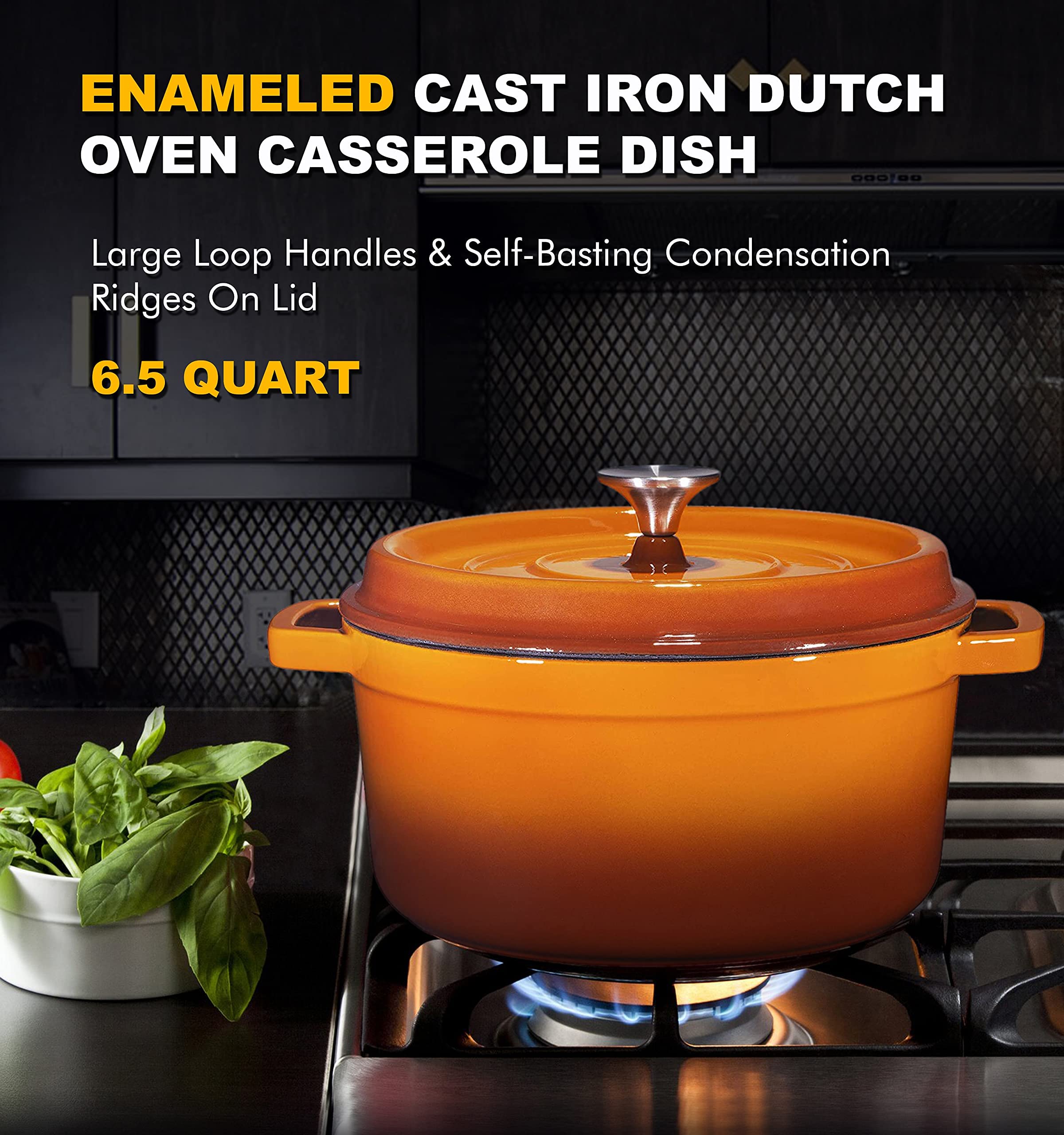 Bruntmor Dutch oven filled with stew demonstrating even cooking and serving readiness