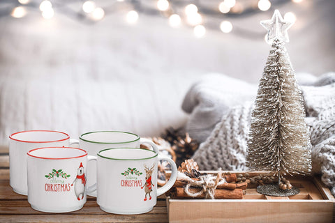 Bruntmor mugs arranged on a holiday table creating a festive atmosphere