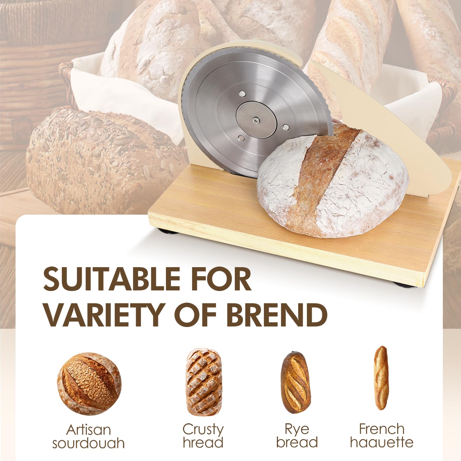 Brvclon loaf held in metal guide showing straight, even slicing benefit