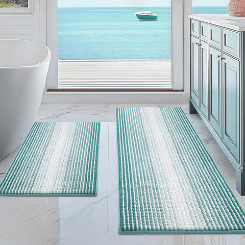 BSICPRO front view of aqua green 2-piece rug set showing plush stripes and color