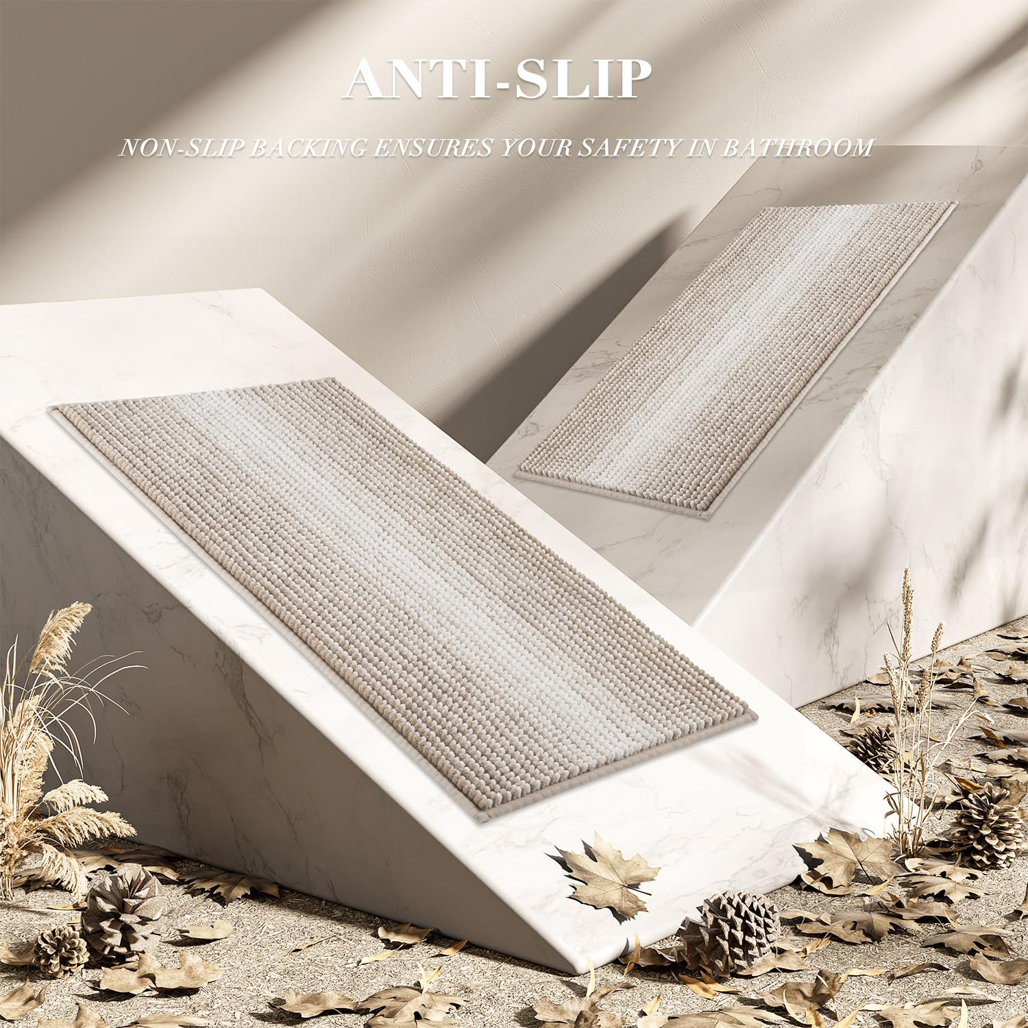 BSICPRO underside view highlighting hot-melt non-slip backing for improved floor grip and household safety