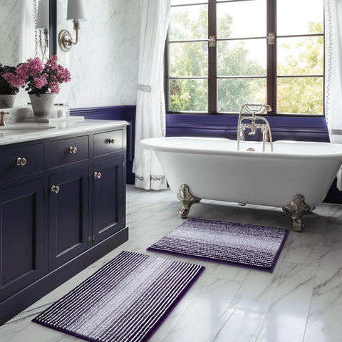 BSICPRO front view of mauve wine rug set showing striped design and benefit of decor upgrade