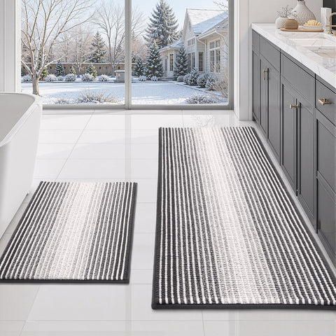 BSICPRO front view of gray two-piece bath rug set showing design and fit