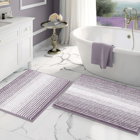BSICPRO front view of lavender two-piece bath rug set showing plush design and color