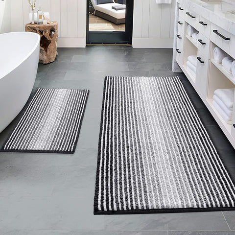 BSICPRO front view of black striped rug set showing neat styling and comfort