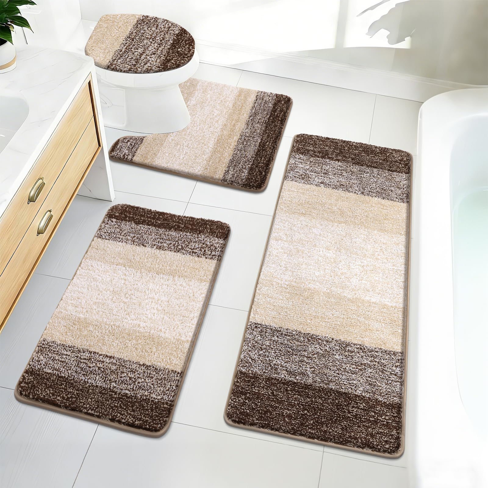 Bsmathom front view of 4-piece set showing coordinated dark coffee mats for cohesive look