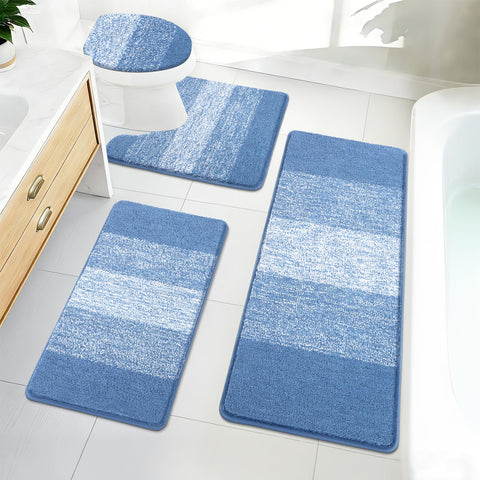 Bsmathom front view of blue four-piece rug set showing coordinated design and comfort
