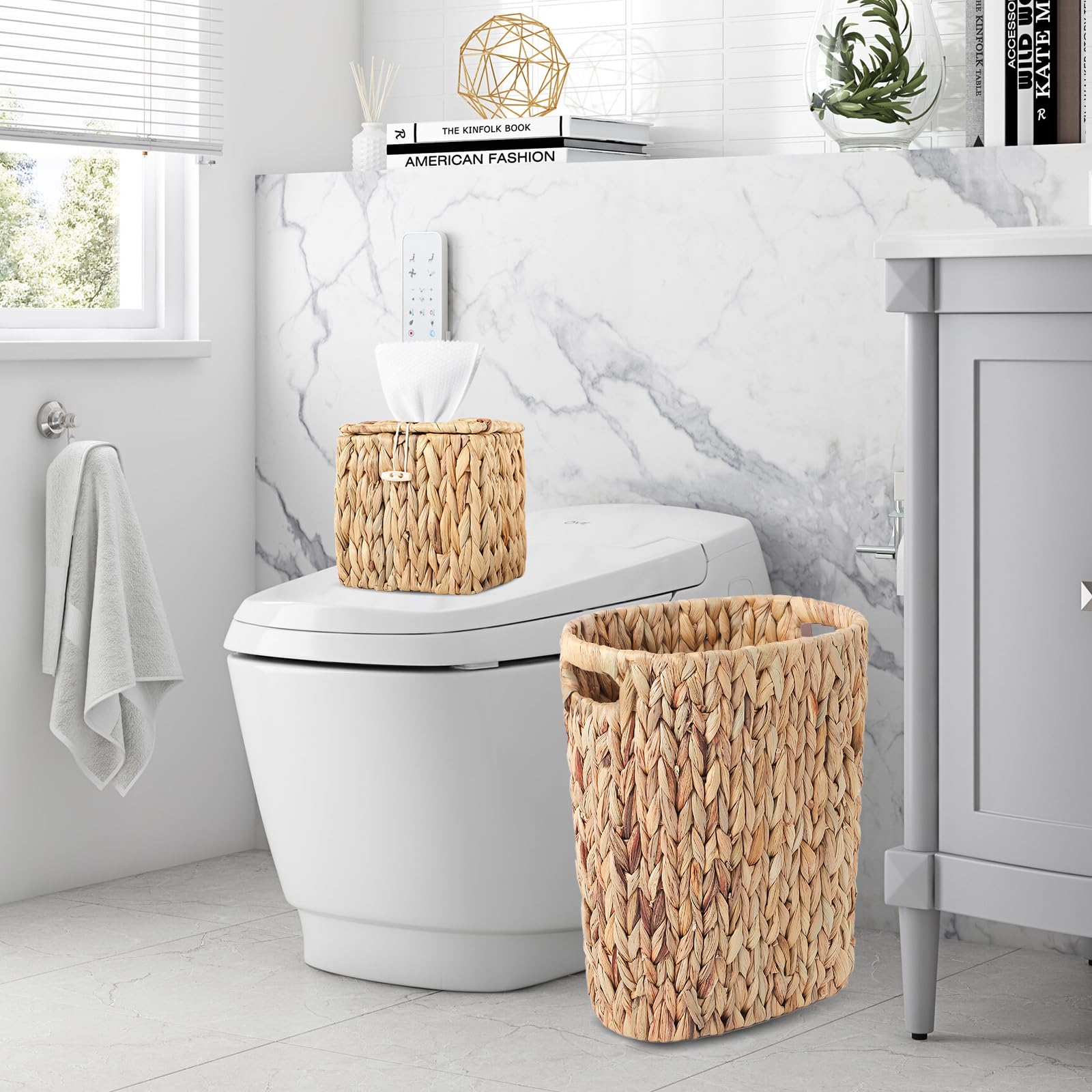BSSN trash can in bathroom setting showing moisture-resistant benefit