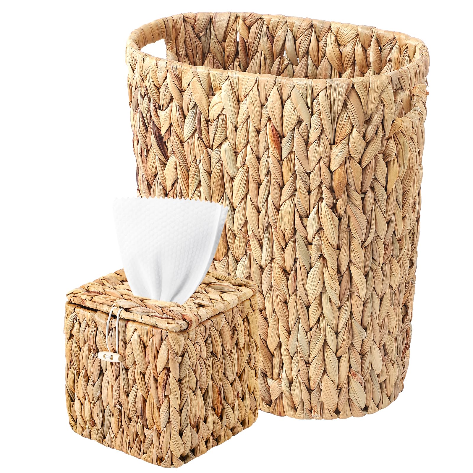 BSSN wicker trash can front view showing compact footprint and rustic look
