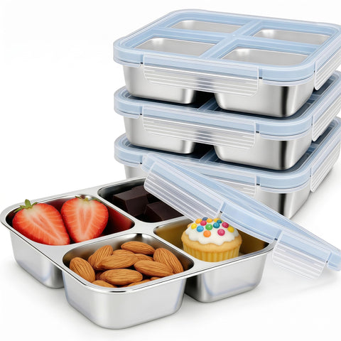 BSTUR front view of four snack containers showing compact set and portability