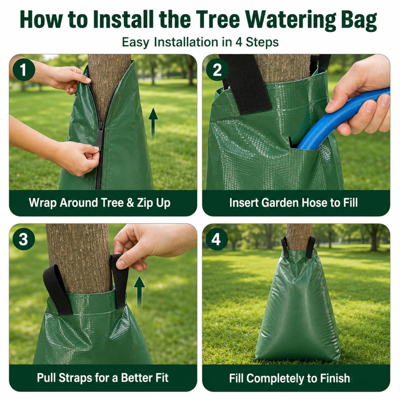 Btanadi multiple bags connected around a large tree for full coverage