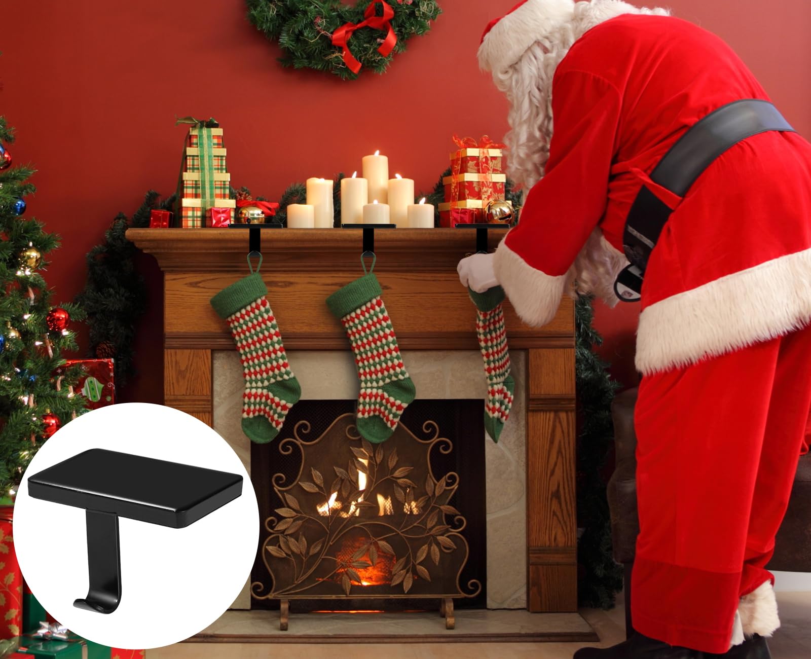 Btanadi stocking holders on mantel lifestyle scene creating festive decor