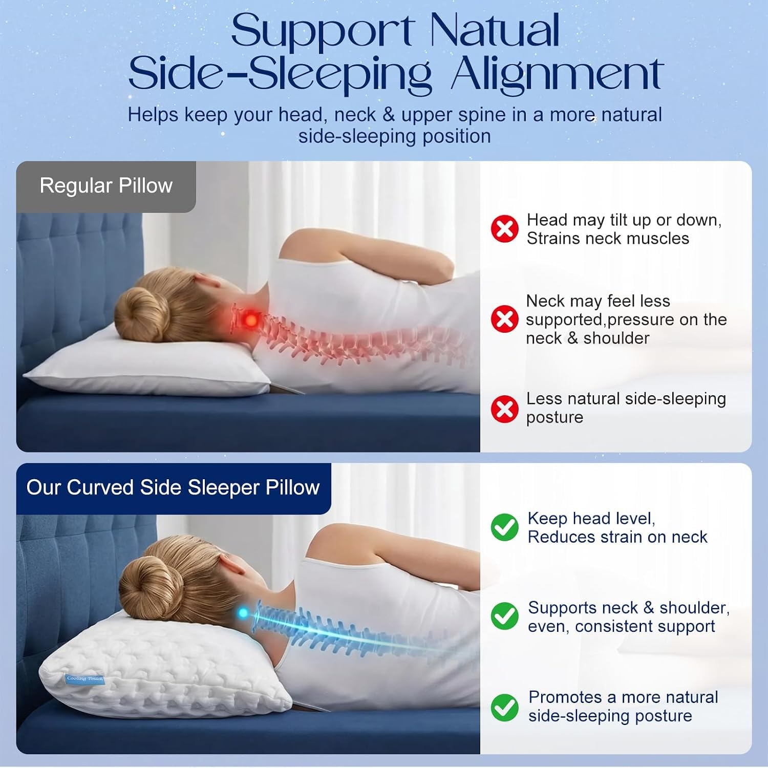 btasleeep dual-sided cover detail showing cool-touch face and breathable comfort benefit