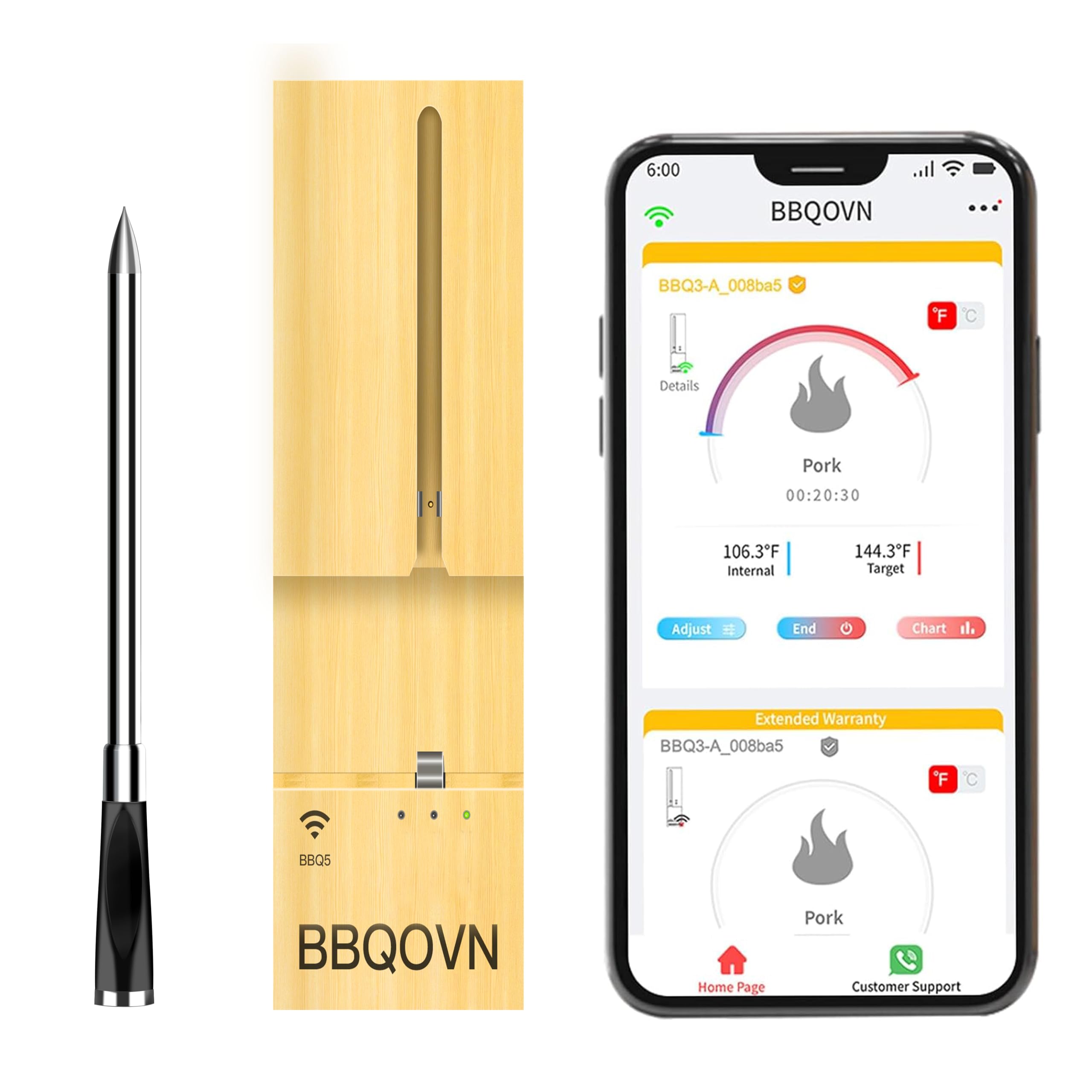 BtcLink front view showing compact wireless thermometer and clean design for easy monitoring