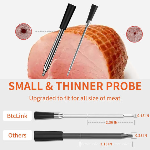 BtcLink probe close-up showing slim tip for fast readings and minimal juice loss