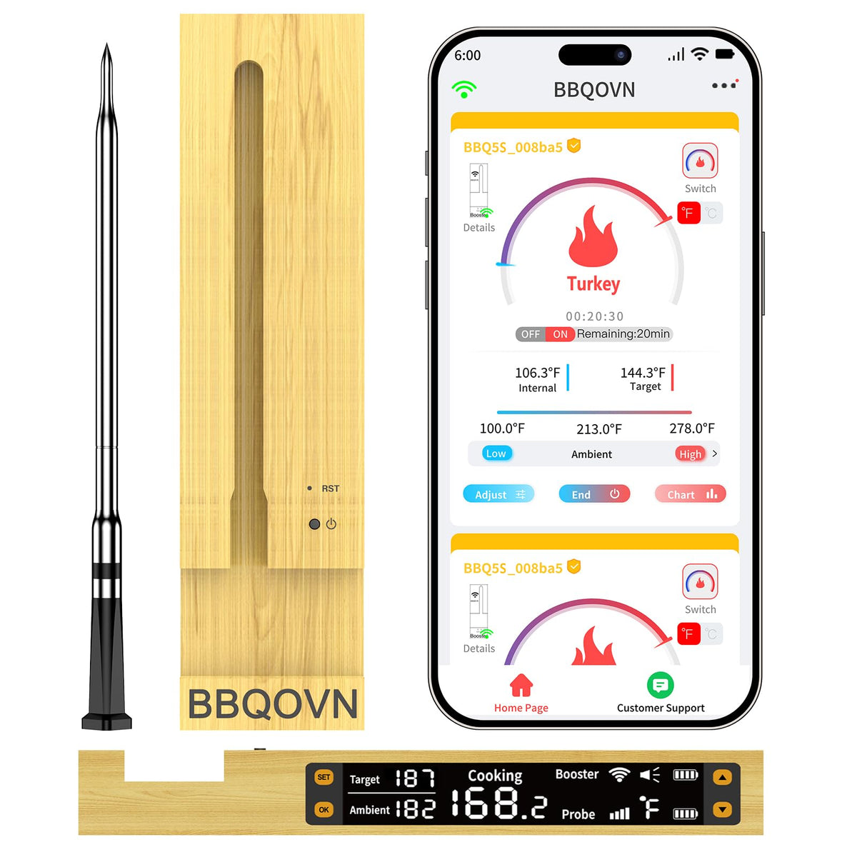 BtcLink smart base front display shows clear temperatures for quick checks